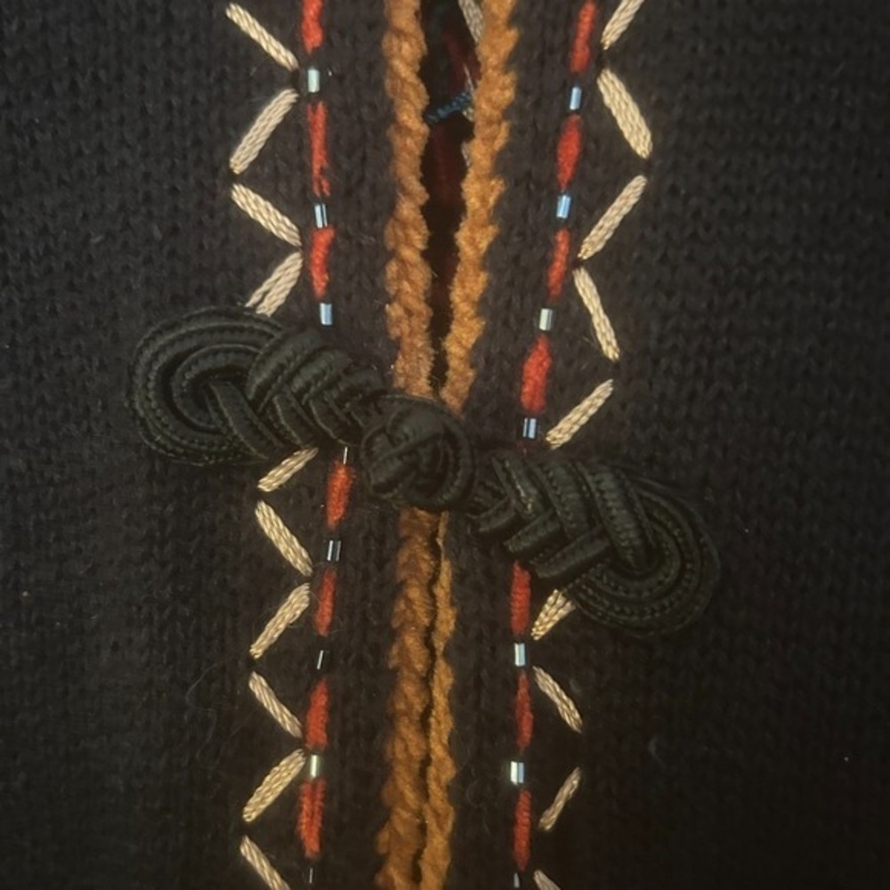 Coldwater Creek Cardigan Duster XL Black Embroidered Beaded Artsy Boho Eclectic - Picture 6 of 9